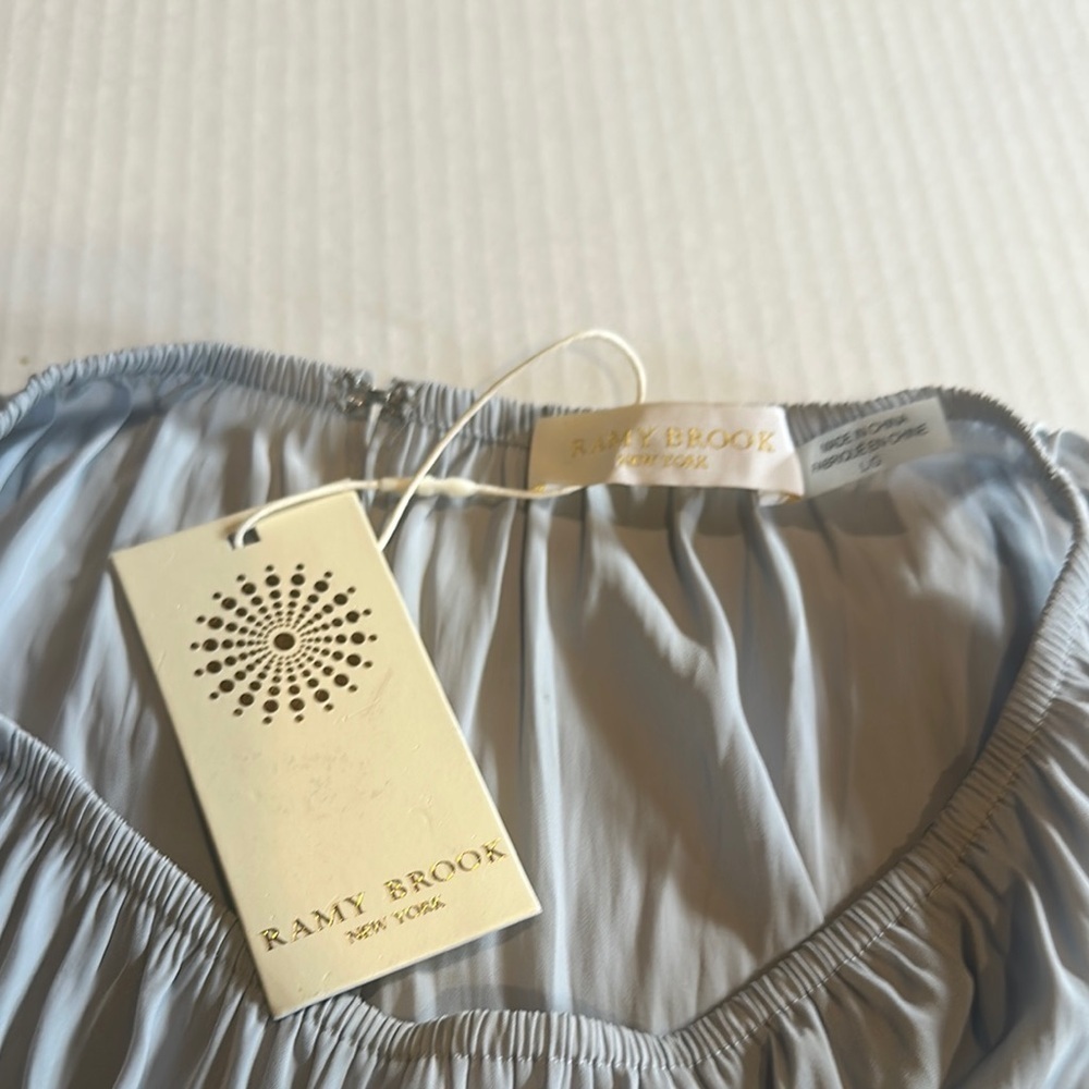 NWT Ramy Brook Lauren baby blue grey Top open hole back stretchy bottom & neck - Picture 5 of 11